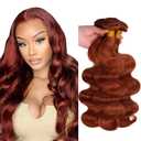 Color 33 Bundles Human Hair Reddish Brown Body Wave Bundle 18 20 22 Inch Huxowax Brazilian Virgin Soft and Silky Remy Hair Extensions Double Weft Auburn Body Wave Bundle 150g