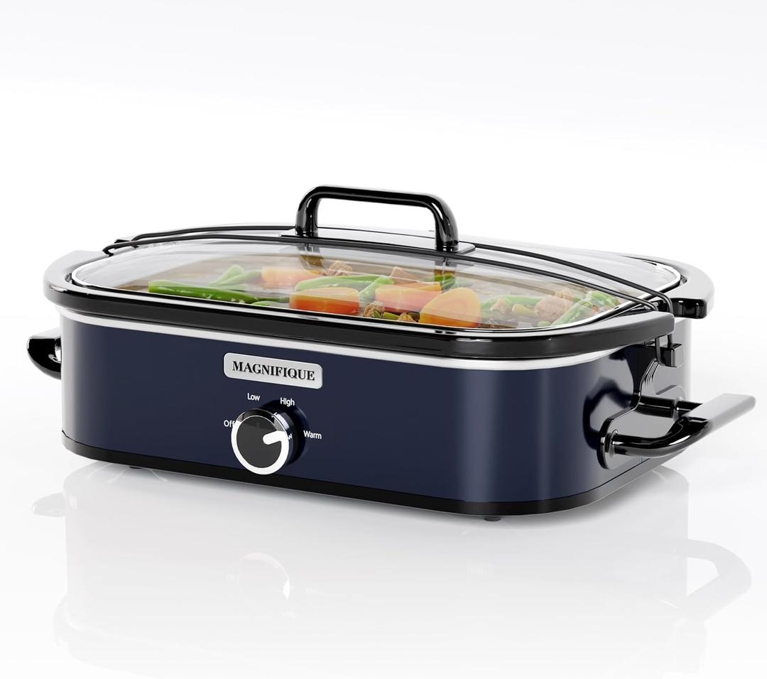 MAGNIFIQUE 4-Quart Slow Cooker with Casserole Manual Warm Setting - Perfect Kitchen Small Appliance for Family Dinners, Dishwasher Safe Crock, Blue