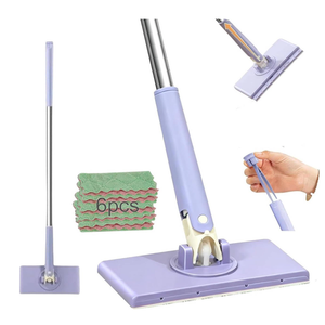 Snap Grip Mini Mop, Zero Touch Cloth Changing Mop with Automatic Push Pull Handle,360 Rotating Lazy Mops Wet Dry for Whole House Cleaning,Retractable Gap Dust Cleaner Flat Mops (Purple-6 Cloths)