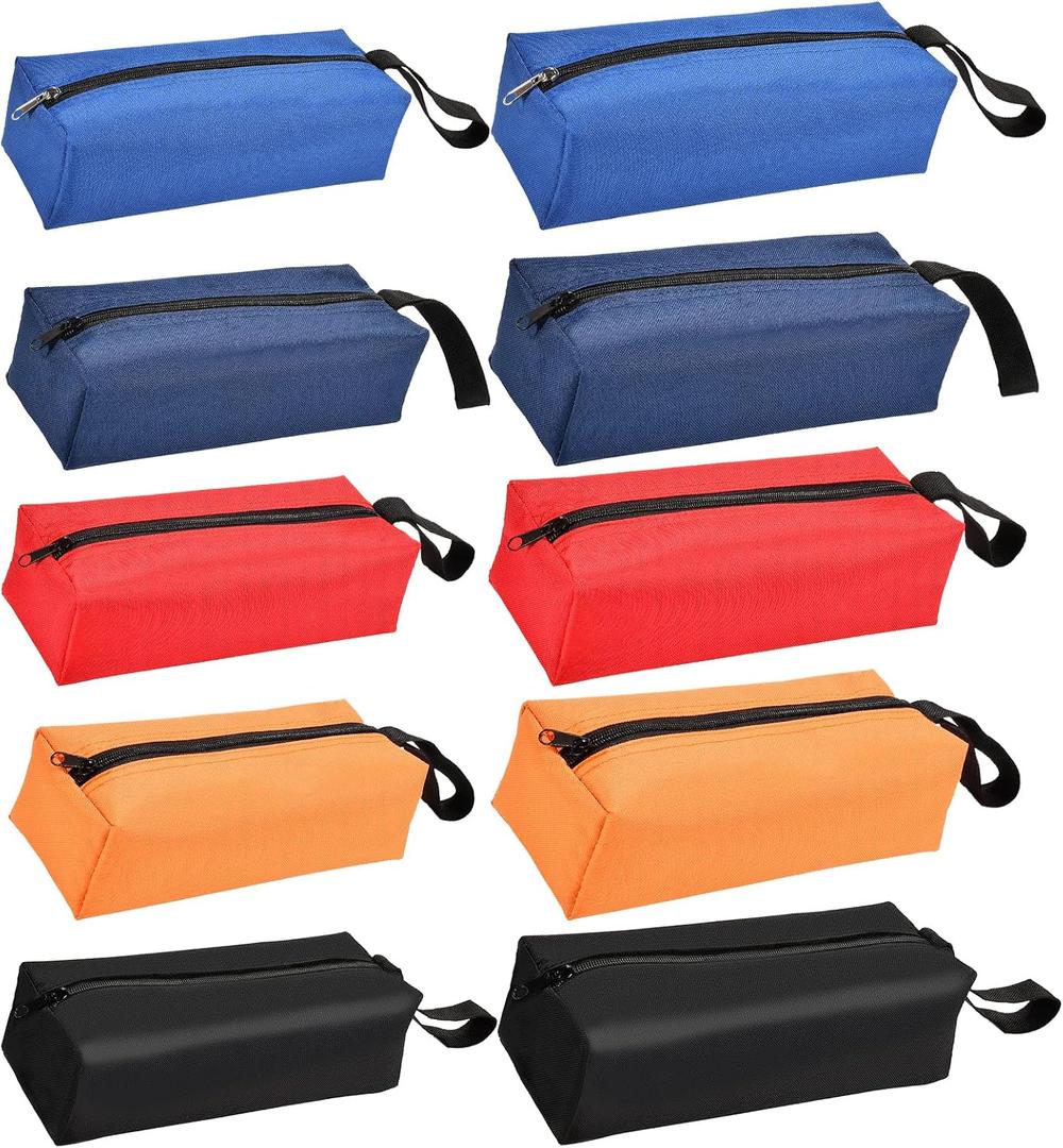 10 Pack Canvas Tool Pouch of 2 Sizes, Versatile Zippered Tool Bags Waterproof Oxford Cloth Tote Bags with Zipper, Heavy Duty Tool Organizer for Multipurpose Storage, 5 Colors