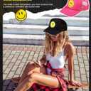 Cozypower 2 Pcs Smile Face Baseball Cap Smile Trucker Hat Mesh Adjustable Baseball Cap Retro Preppy Hats for Women (Rose Red, Black)