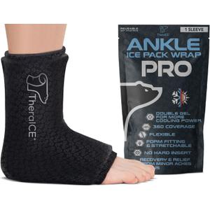 TheraICE Ankle Ice Pack Wrap for Swelling, Sprained Ankle Brace for Women Men, Cold Foot Heel Spur Support Compression Socks, Plantar Fasciitis Achilles Tendonitis Pain Relief FocusZone Extra Cooling