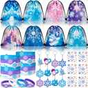 48Pcs Frozen Party Favors Elsa Birthday Supplies Girls, Drawstring Bags Silicone Bracelets Keychain Tattoo Sticker Frozen Goodie Bag Stuffer Filler Elsa Frozen Birthday Party Favors Supplies