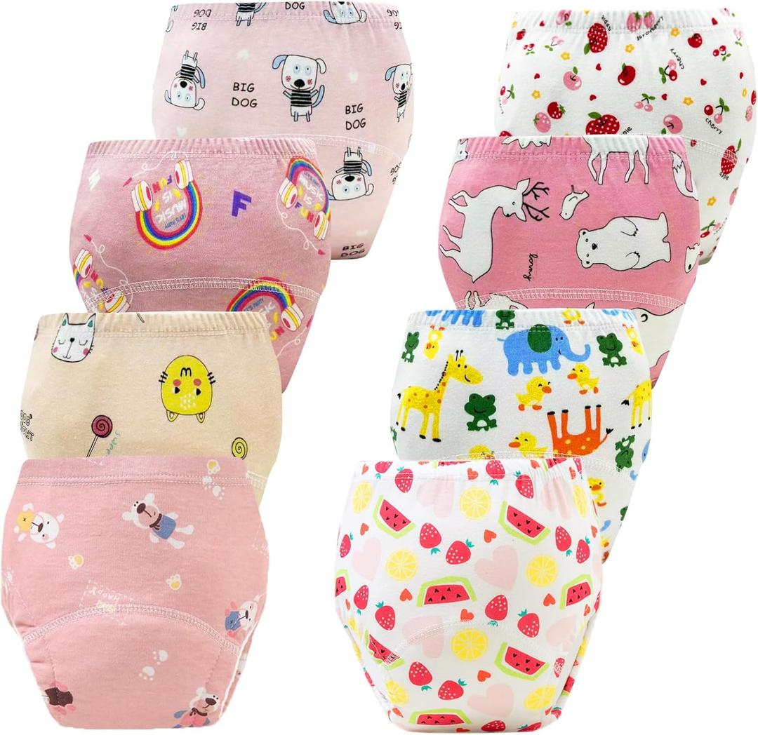 Upairy Training Pants for Girls Boys,Toddler Potty Training Underwear,Leakproof Reusable Kid Confident Panties,Children's Potty Underwear 100% Cotton for 2T-6T(8PCS,L)