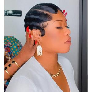 Black Finger Wave Human Hair Wig 4Inch Short Pixie Cut Wigs Brazilian Virgin Human Hair Wigs Finger Ocean Wave Wig Mommy Hair for Women 180% Density
