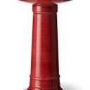 Glitzhome 21.5" H Red Faux Ceramic Tall Pedestal Birdbath for Outdoor Patio Garden Backyard Decking