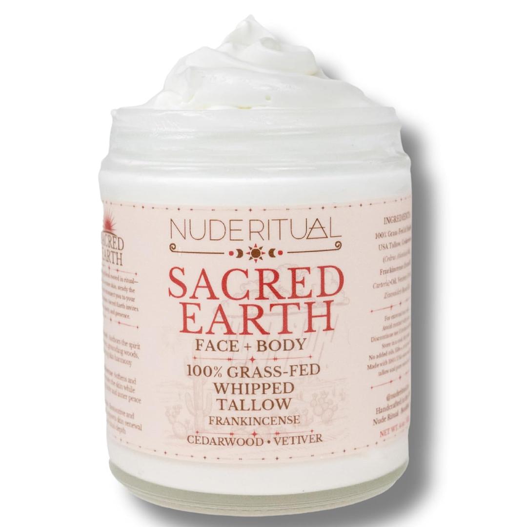 100% Grass-Fed Beef Tallow – Whipped Body Butter Moisturizer for Face & Body – USA Made Natural Lotion Alternative for Dry, Sensitive Skin – 4 oz (Sacred Earth – Cedarwood, Frankincense & Vetiver)