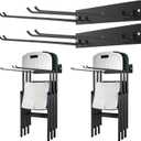 2 Pcs Folding Chair Storage Rack, Wall Mount Heavy Duty Iron Organizer, Max Load 240 LBS, for Garage, Garden Tool, Lawn, Beach, Camping, Yard, Black