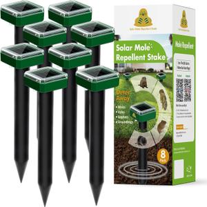8 Pack Mole Repellent for Lawns Solar Powered Groundhog Spikes, Ultrasonic Mole Stakes for Yard, Waterproof Gopher Repellent to Get Rid of Gopher, Vole and Snake for Farm