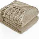 Simple&Opulence Soft Chenille Throw Blanket 50'' x 60'' - Cozy Fluffy Blanket with Fringe Tassel, Farmhouse Boho Blankets for Couch Bed Office Chair Gift Home Decor All Season Use, Khaki