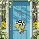 Menkxi Hello Spring Door Sign for Front Door Wooden Spring Doors Hanger Wreath Rustic Floral Yellow Duck Porch Decor with Bow Hanging Decorations for Indoor Outdoor Home Porch Wall Easter Decor