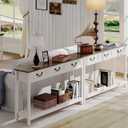 ChooChoo Farmhouse Console Table with 3 Drawers, Rustic Entryway Table, Narrow Long Sofa Table for Living Room, Hallway, Behind Couch, Soft White and Brown, 11.81"D x 53.1"W x 31.3"H