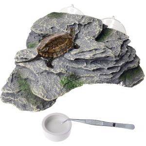 PINVNBY Basking Platform for Turtles Tortoise Dock Resin Resting Rock Reptile Habitat Climbing Ornament Floating Ledge Aquarium Decoration with 2 Pcs Suction Cups for Frogs, Newts,Lizard(3 Pcs)