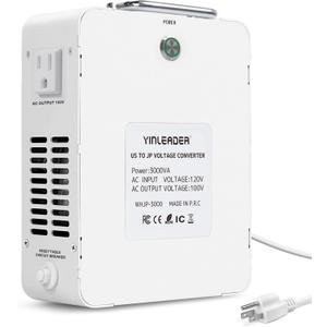 Yinleader 3000W Convert 120V to 100V Step Down Voltage Transformer Perfect for Japanese High-Power Devices in US(White)