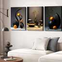 3pcs Black Abstract Canvas Wall Art Modern Still Lifes Ceramic Wall Deco Pictures Black And Orange Shapes Minimalist Posters Prints Paintings for Living Room Bedroom Bathroom Home Decoration