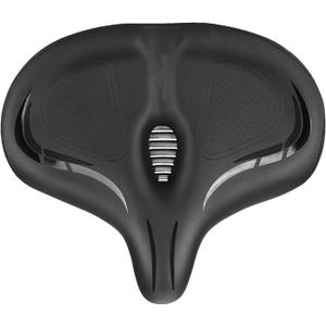 Comfort Bike Seat - Leather 33x30x6cm | Padded Gel Cover for Exercise | Hollow Cushion Design Bike Seat Cushion for Road Bikes, Mountain Bikes, Folding Biks, and City (Black)