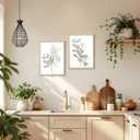 Framed Botanical Wall Art Set of 2 Minimalist Floral Canvas Prints with Solid Wood Frame & Acrylic Cover, Neutral Green Nature Watercolor Leaf Boho Plan Paintings for Living Room Bedroom Home Decor 12x16IN