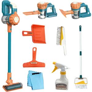 BAYMI Kids Vacuum That Really Works 9Pcs Aged 3+ Kid Cleaning Set for Toddlers Toy Cleaner Kids Broom and Dustpan Set Scrub Brushes Baby Boy Girl Gifts ( 950Blue)