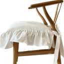 Korean Made Chair Pad Slipcover 17.5'x17.5' Chair Cushion Cover Ties with Ruffle Farmhouse Decor Covers Only, Gift for Mom (Solid White)