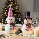 2 x 2 Pack Christmas Table Decorations, 14" Lighted Plush Snowmen FigurinesPastel Christmas Ornaments, Light Up Snowman Holiday Present, Battery Operated Xmas Gifts Indoor Tabletop Ornaments