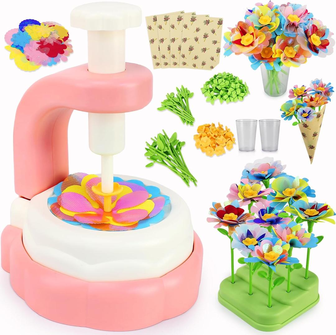 SLTBEH Fabric Flower Bouquet Arts Craft Kit for Kids Ages 3-12 | DIY Flower Market Toy | Educational STEM Activity, Birthday Christmas Gifts for Girl Toddler 3-9 Years Old (Pink)