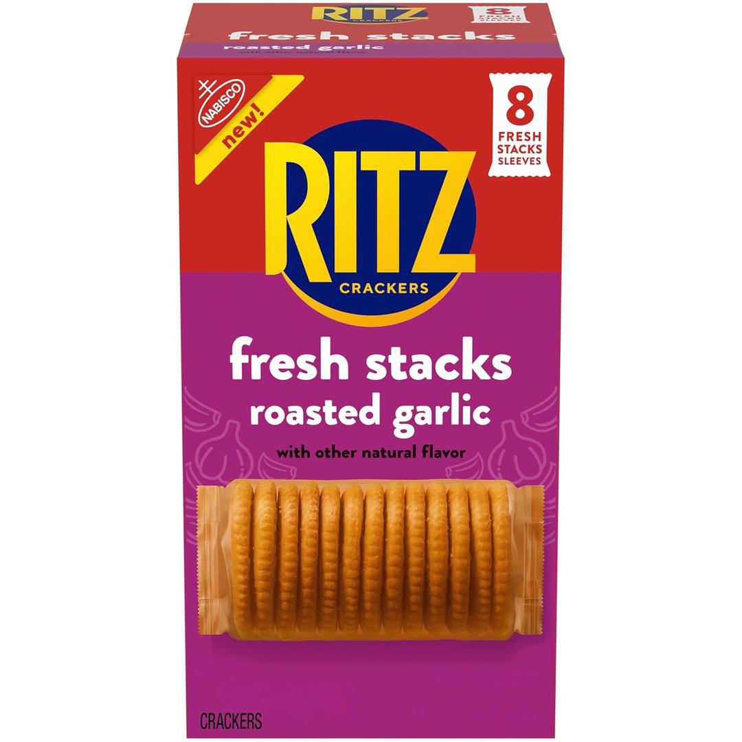 RITZ Fresh Stacks Roasted Garlic Crackers, Travel Snacks, 11.8 oz (8 Multi Snack Packs), BBD: 08/12/26