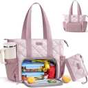 Puffer Lunch Tote Bag for Women, 15.6 Inch Laptop Work Bag with Insulated Lunch Compartment & Large Cup Holder, Lightweight Quilted Puffy Lunch Box Purse for Teacher Nurse Travel Office Daily School