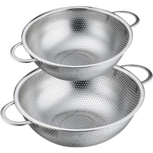 P&P CHEF Stainless Steel Colander, Micro-Perforated Food Strainer with Handle for Washing Draining, Great for Pasta Fruits Vegetables, Dishwasher Safe & Healthy, 3 + 5Qt, 2Pcs