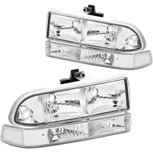 Headlights Assembly Compatible with 1998 1999 2000 2001 2002 2003 2004 Chevy Blazer,1998-2004 Chevy S10 Pickup Headlamp Chrome Housing Clear Reflector Head Lamps Turn Signal Light