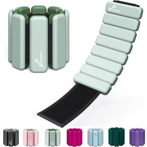 Sportneer Wrist & Ankle Weights for Women Men - 1 Pair (1 lb/2 lb Each) | Adjustable Weighted Bracelet Silicone Bangles for Yoga, Dance, Pilates, Cardio, Aerobics, Gym, Pool Exercises and Jogging (Cool Matcha)