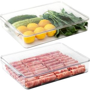 vacane 2 Pack Deli Meat Container for Fridge, Bacon Container with Lids for Refrigerator Fruit, Cold Cuts, Cheese Keeper Marinade Tray, Stackable Freezer Storage Containers
