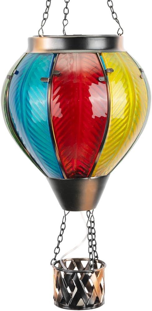 Hot Air Balloon Lantern with Flame, Solar Powered Hot Air Balloon Lights Hanging Solar Lanterns Outdoor Waterproof for Garden Porch Yard Patio Pathway Decor