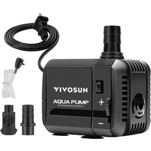 VIVOSUN 210GPH Submersible Pump(800L/H, 8W), Ultra Quiet Water Pump with 3.3ft High Lift, with 5ft Power Cord, 2 Nozzles for Fish Tank, Pond, Aquarium, Statuary, Hydroponics Black
