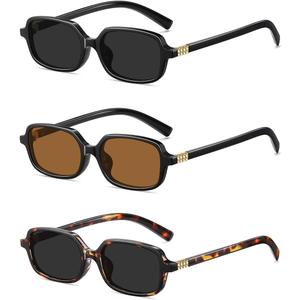 Retro Rectangular Sunglasses for Women Trendy Funny Vintage Fashion Narrow Small 90s Sunnies(3 Pack)