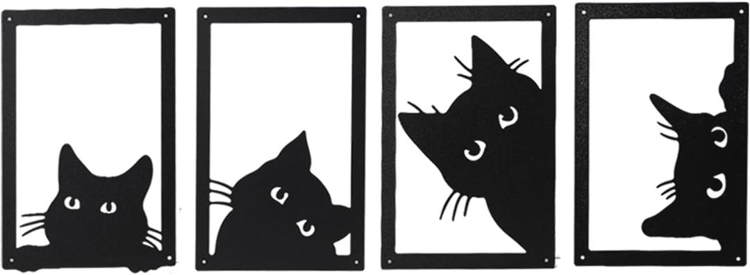 qzmaikoo 4 Pieces Metal Black Cat Wall Art Decor Metal Wall Decor Cat Wall Art for Living Room Bedroom Kitchen Bathroom Black Cat Design Ideal Gift for Cat Lovers,11.81x7.87 inches