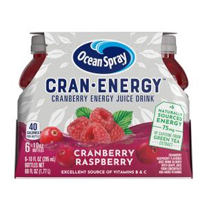 Ocean Spray, Cran-Energy Cranberry Raspberry Energy Juice Drink, 10 Fl Oz Bottles, 6 Ct, Best Before 14 Feb 2026 