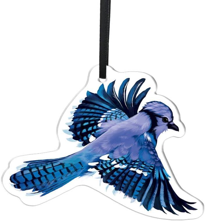 3 x WIRESTER Acrylic Hanging Ornament for Christmas Tree Holidays, Party, Car, Home, Office Decoration, Ready to Hang Ornament, Unique Xmas Gift Idea for Bird Lover - Blue Jay Bird (S1)