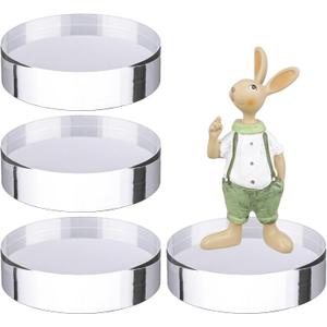 Barydat 4 Pack Acrylic Round Display Blocks Clear Polished Acrylic Jewelry Display Stand Holder Trophy Ring Showcase Base for Table Showing(4" X 4" X 1")