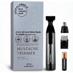 URBANER Mustache Trimmer with Nose & Ear Trimmer Attachment, 0.8" Precision Blade, IPX8 Waterproof, Adjustable 0.08"0.55", Japanese Motor Beard Trimmer for Men