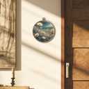 Tzhim Vintage Moody Blue Floral Round Wall Art, Dark Cottagecore Wildflower Field Round Wall Decor Framed, Rustic Farmhouse Flower Botanical Canvas Walls Sculptures for Home Office Decor, 10x10 Inch