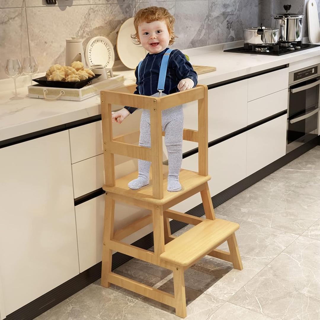 Kitchen Step Stool for Kids and Toddlers with Safety Rail, Kids Step Stool Standing Tower Learning Stool for Bathroom& Kitchen, 

18"D x 18"W x 34.8"H
