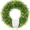 26 Inch Large Boxwood Wreath Spring Summer with Sash Artificial Green Wreaths for Front Door Farmhouse Wedding Window Hanging Wall All Year Round Indoor & Outdoor St Patrick's Day Decor