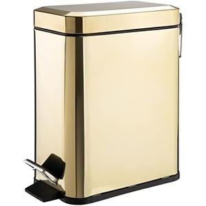 mDesign Small Modern 1.3 Gallon Rectangle Metal Lidded Step Trash Can, Compact Garbage Bin with Removable Liner Bucket and Handle for Bathroom, Kitchen, Craft Room, Office, Garage - Soft Brass