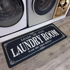 ROMAMIGO Non Slip Laundry Runner Rug - Farmhouse Kitchen Floor Mat for Mudroom and Bathroom - Black, 20 X 47 Inches, Large
