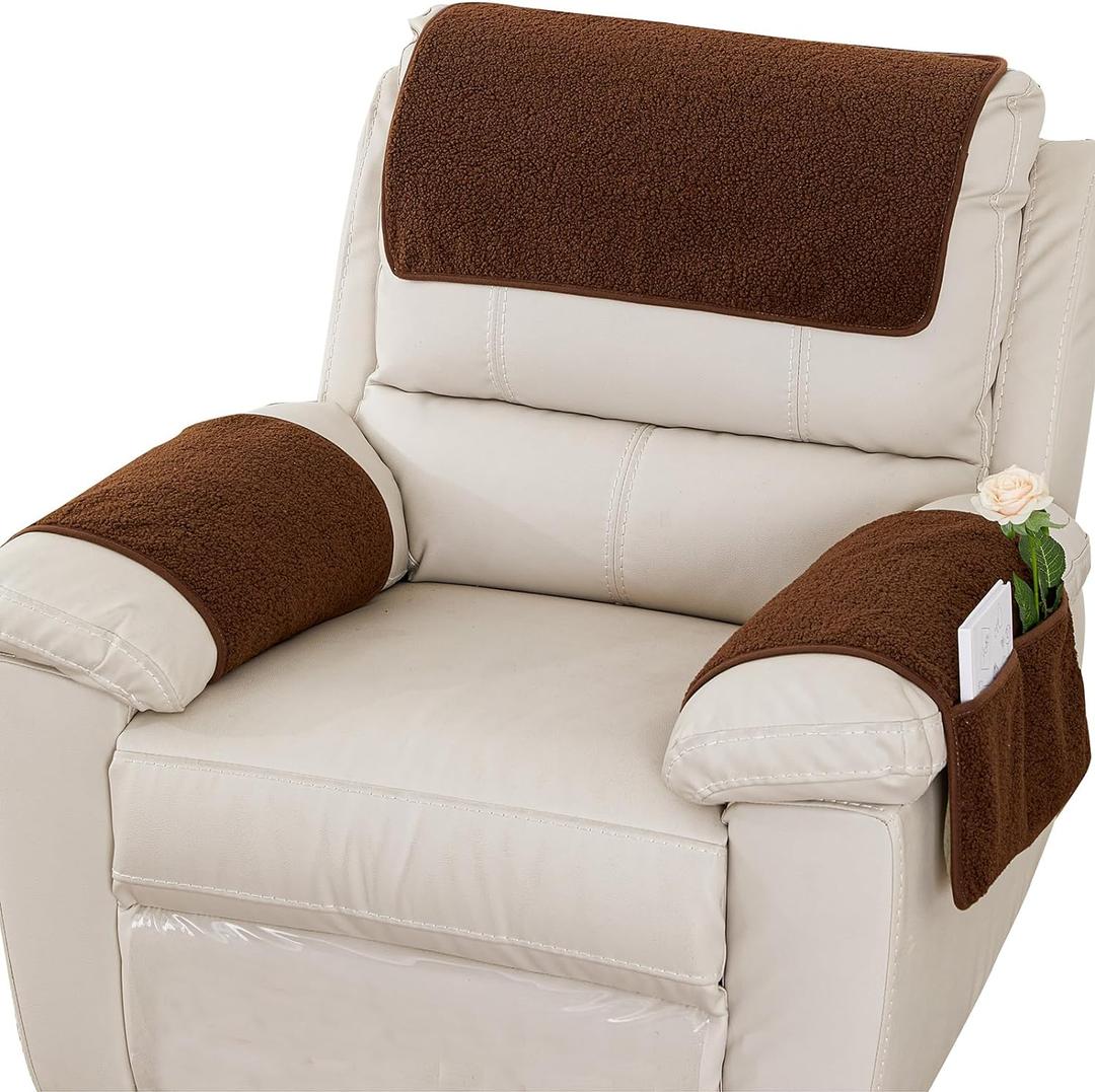 Armrest Cover, Recliner Chair Protector, Furniture Protector Slip, Side Storage Pocket, Stretch Armchair Couch Arm Rest Cover for Recliner, Chair, Sofa (Coffee, 1 Seater (3pcs)
