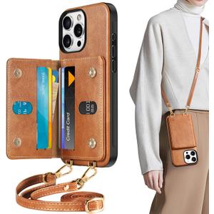 TUCCH Crossbody Case Wallet for iPhone 16 Pro Max, [Detachable Adjustable Lanyard] PU Leather Magnetic Folio RFID Blocking [6 Card Slots], Protective Phone Cover for iPhone 16 Pro Max 6.9", Brown