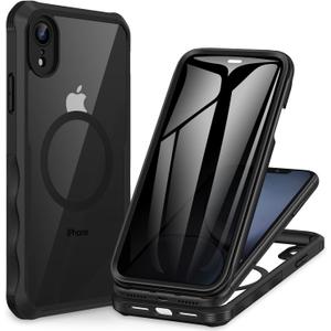 CENHUFO Privacy Magnetic for iPhone XR Case, Full Body Phone Case Built-in 9H Tempered Glass Privacy Screen Protector [Compatible with Magsafe] Shockproof Protective Bumper Clear Cover - Black