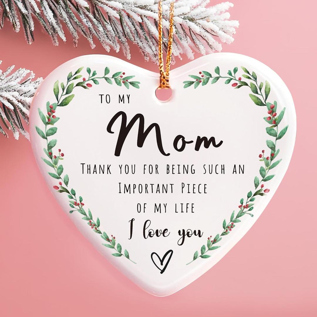 3 x Gifts for Mom Birthday from Daughter, Son, I Love You Mom Ceramic Ornament, Cute Mum Gift for Mama Retirement Gift Idea, Christmas Stuff for Mommy