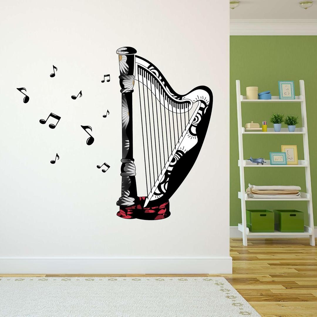 Design With Vinyl Music Wall Decal Classical Rocking Harp on White Background Removable - Size: 20 in x 18 in