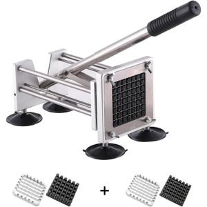 French Fry Cutter, Potato Slicer Fry Cutter with Detachable Handle Stainless Steel Potato Cutter Includes 3/8",1/2" Blades with 4 Suction Feet for Potato, Carrot, Cucumbers